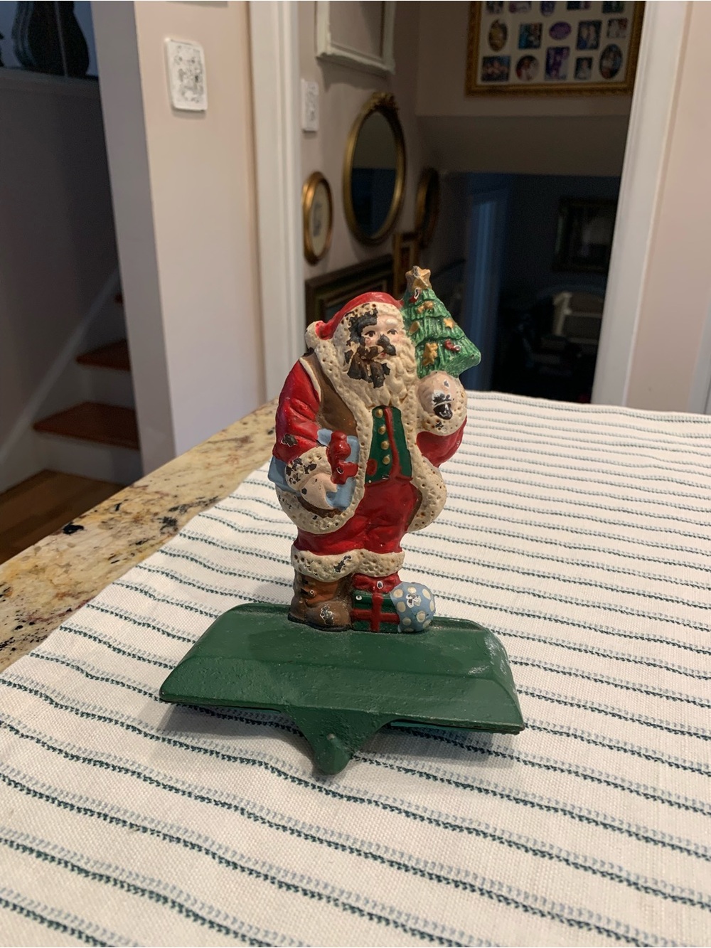 Vintage Cast Iron Santa Holding Tree Stocking Holder